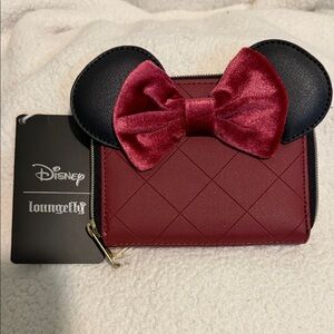 NWT- Loungefly Minnie Mouse Wallet: Burgundy and Black Bow